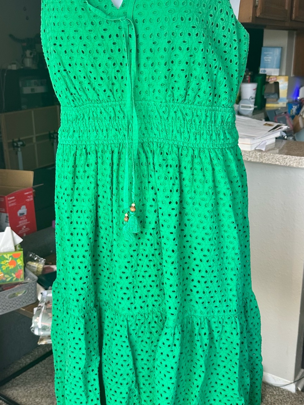 Vince Camuto Bright Green Eyelet Maxi Dress with Tie Front